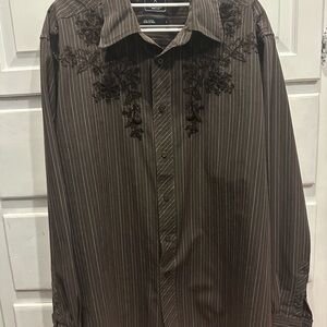 Mark Ecko Men's Brown Striped Shirt with Embroidery long sleeved L cotton